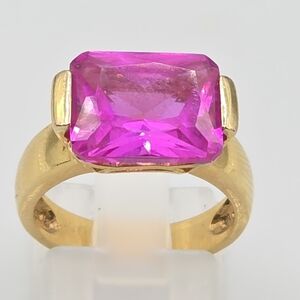 Designer Signed Lab Created Vivid Pink Sapphire Ring See Photo